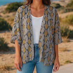 Allison Joy Women's M/L Snakeskin Print Swim Cover Up in Yellow, Black & White